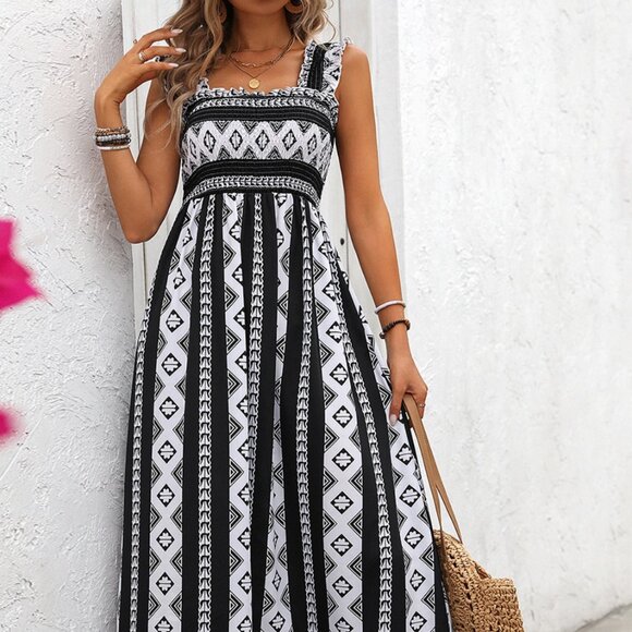 Printed Square Neck Wide Strap Cami Dress - Picture 1 of 9